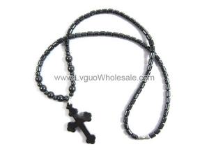 18inch Hematite Cross Pendant Stone Strands Necklace